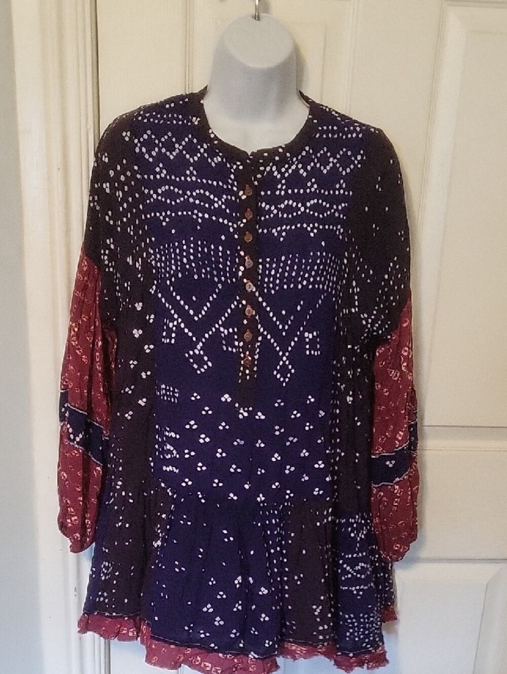 Free People Boho Shibory Tunic Shirtdress Indigo Combo XS - Picture 8 of 16